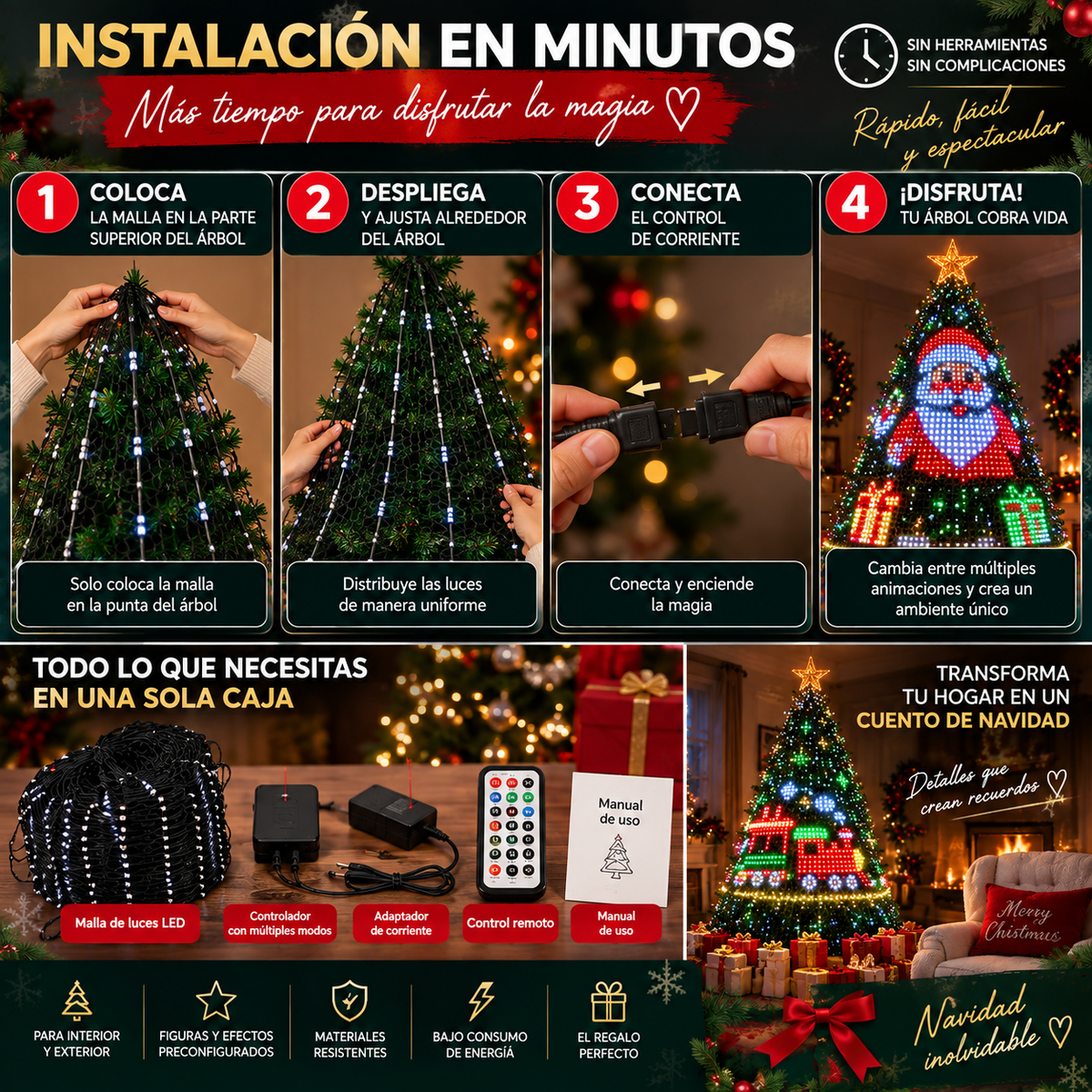 🎄 MagicTree LED™ – Luces Inteligentes Animadas para Árbol de Navidad
